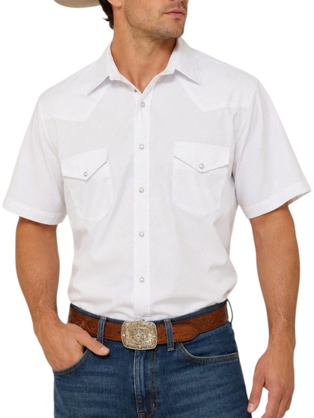 Roper Western Shirt Men Small White Snap Front
